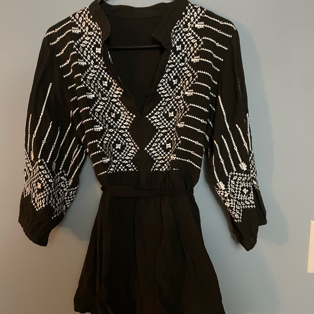 Black and White Embroidered Blouse